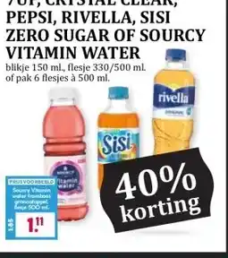 Boon`s Markt 7UP, CRYSTAL CLEAR, PEPSI, RIVELLA, SISI ZERO SUGAR OF SOURCY VITAMIN WATER aanbieding