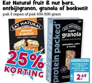 Boon`s Markt Eat Natural fruit & nut bars. ontbijtgranen, granola of boekweit aanbieding