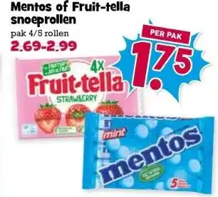 Boon`s Markt Mentos of Fruit-tella snoeprollen aanbieding
