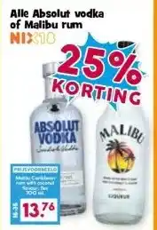 Boon`s Markt Alle Absolut vodka of Malibu rum NIX18 aanbieding