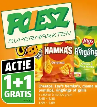 Poiesz Cheetos, Lay's hamka's, mama mia, pomtips, ringlings of grills aanbieding