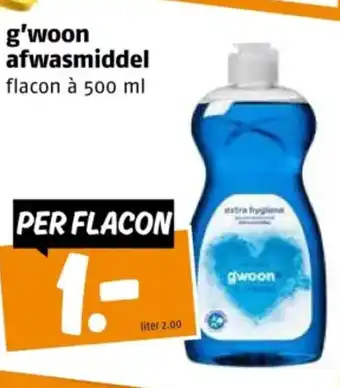 Poiesz G'woon afwasmiddel flacon à 500 ml aanbieding