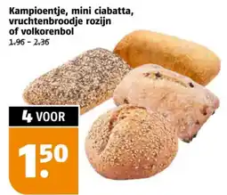 Poiesz Kampioentje, mini ciabatta, vruchtenbroodje rozijn of volkorenbol aanbieding