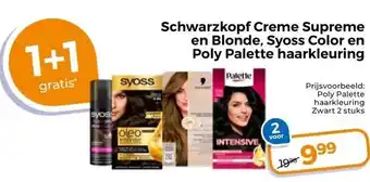 Trekpleister Schwarzkopf Creme Supreme en Blonde, Syoss Color en Poly Palette haarkleuring aanbieding