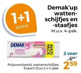 Trekpleister Demak'up watten- schijfjes en -staafjes M.u.v. 4-pak. aanbieding