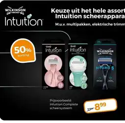 Trekpleister Keuze uit het hele assortiment Wilkinson en Intuition scheerapparaat en navulmesjes. aanbieding