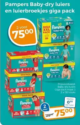 Trekpleister Pampers Baby-dry luiers en luierbroekjes giga pack aanbieding