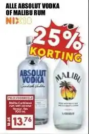 MCD Supermarkt ALLE ABSOLUT VODKA OF MALIBU RUM aanbieding