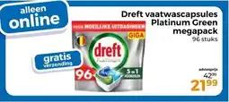 Trekpleister Dreft vaatwascapsules Platinum Green megapack aanbieding