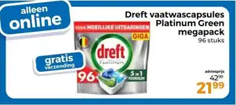 Trekpleister Dreft vaatwascapsules Platinum Green megapack aanbieding
