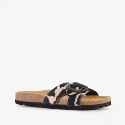 Scapino Bio Life dames slippers met koeienprint zwart wit aanbieding