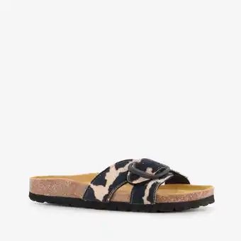 Scapino Bio Life dames slippers met koeienprint zwart wit aanbieding