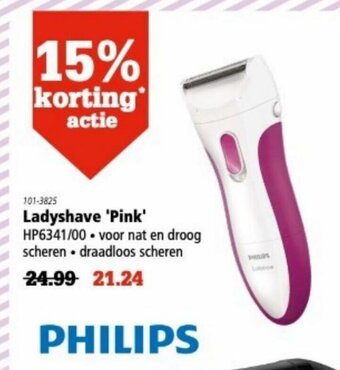 Marskramer Ladyshave 'Pink' HP6341/00 aanbieding