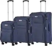 Bol.com TravelZ Softspinner TSA Kofferset 3-delig - Zachte Trolleyset met TSA-slot en voorvak - Blauw aanbieding