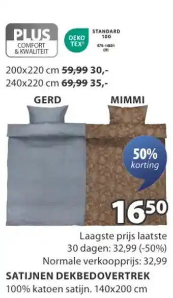 Jysk Satijnen dekbedovertrek aanbieding
