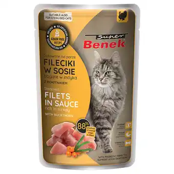 Zooplus 28x 85g Super Benek Graanvrij Gestoomde kalkoenfilets met duindoorn in saus Nat kattenvoer aanbieding