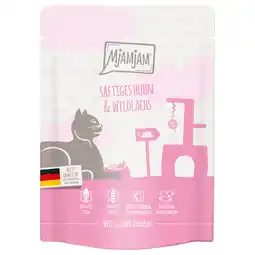 Zooplus 6x 300g MjAMjAM Squeeze Sappige Kip en Wilde Zalm Natte Kattenvoer aanbieding