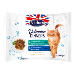 Zooplus 32 x 100 g Butcher's Delicious Dinners Kattenmix: Zeevis, schelpvis natvoer aanbieding
