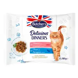 Zooplus 32 x 100 g Butcher's Delicious Dinners Kattenmix: zalm, forel natvoer aanbieding