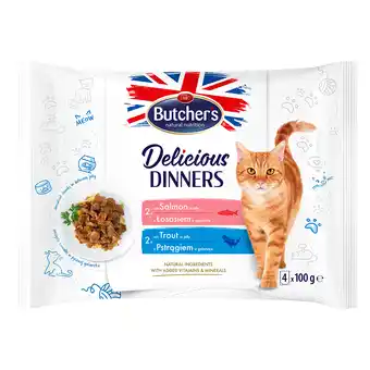Zooplus 32 x 100 g Butcher's Delicious Dinners Kattenmix: zalm, forel natvoer aanbieding