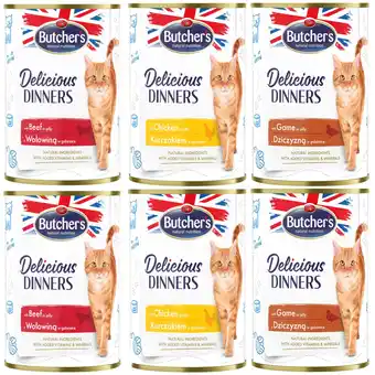 Zooplus 6x 400g Butcher's Delicious Dinners 3 smaken (rund, kip & wild) natvoer voor katten aanbieding