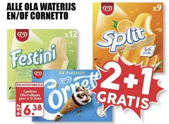 MCD Supermarkt Alle Ola Waterijs En-of Cornetto 2+1 Gratis aanbieding