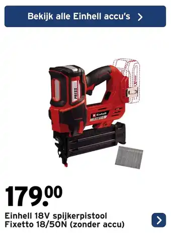 GAMMA Einhell 18V spijkerpistool Fixetto 18/50N aanbieding