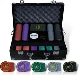 Amazon CCLIFE Pokerset, pokerfiches van kunststof, 500 fiches met opdruk, aluminium box, zwart aanbieding