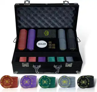 Amazon CCLIFE Pokerset, pokerfiches van kunststof, 500 fiches met opdruk, aluminium box, zwart aanbieding