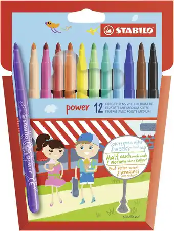 Amazon Viltstift - STABILO power -12 stuks - met 12 verschillende kleuren aanbieding
