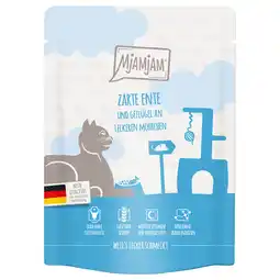 Zooplus 6x 300g MjAMjAM Squeeze malse eend & gevogelte met smakelijke wortelen nat kattenvoer aanbieding
