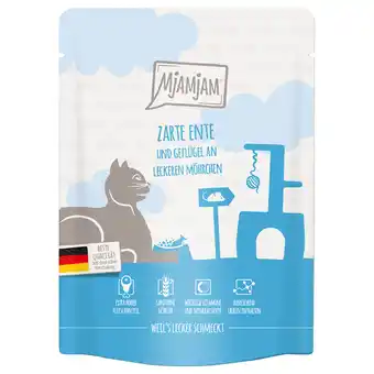 Zooplus 6x 300g MjAMjAM Squeeze malse eend & gevogelte met smakelijke wortelen nat kattenvoer aanbieding