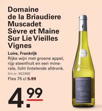 Sligro Domaine de la Briaudiere Muscadet Sèvre et Maine Sur Lie Vieilles Vignes aanbieding