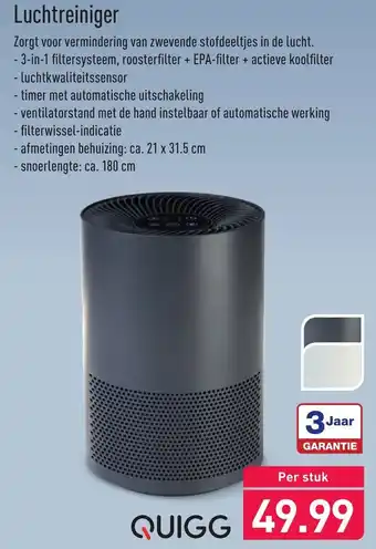 ALDI Quigg Luchtreiniger aanbieding