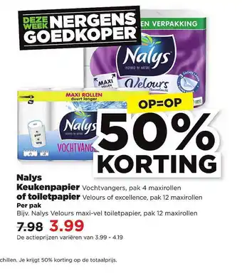 PLUS Nalys Keukenpapier Of Toiletpapier 50% Korting aanbieding