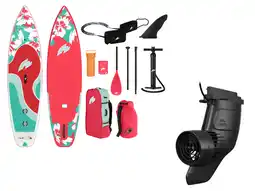 Lidl CRIVIT Opblaasbaar SUP-board Exotic met elektrische SUP-vin, pomp en peddel aanbieding