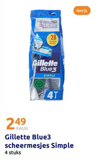 Action Gillette Blue3 scheermesjes Simple aanbieding
