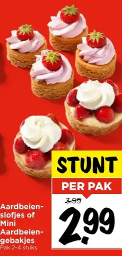 Vomar Voordeelmarkt Aardbeien slofjes of Mini Aardbeien gebakjes aanbieding