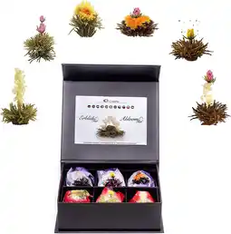 Amazon Creano 6 theebloemen in edele magnetische doos met zilveren reliëf (Witte, Zwarte Thee) aanbieding