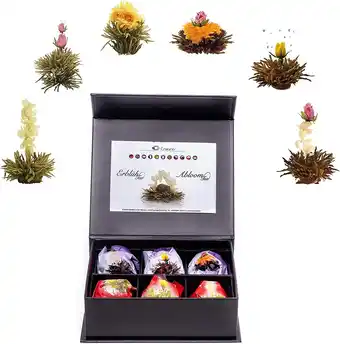 Amazon Creano 6 theebloemen in edele magnetische doos met zilveren reliëf (Witte, Zwarte Thee) aanbieding