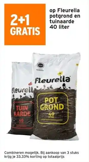 GAMMA 2+1 GRATIS op Fleurella potgrond en tuinaarde 40 liter aanbieding