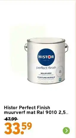 GAMMA Histor Perfect Finish muurverf mat Ral 9010 2,5 liter aanbieding
