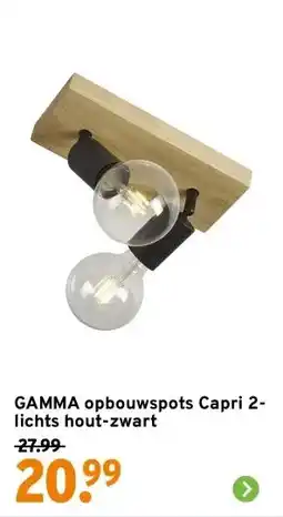 GAMMA GAMMA opbouwspots Capri 2-lichts hout-zwart aanbieding