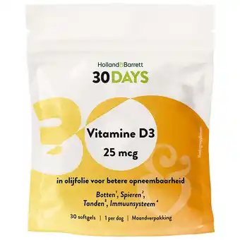 Holland & Barrett Holland & Barrett 30DAYS Vitamine D3 25mcg - 30 softgels aanbieding