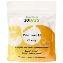 Holland & Barrett Holland & Barrett 30DAYS Vitamine D3 75mcg - 30 softgels aanbieding