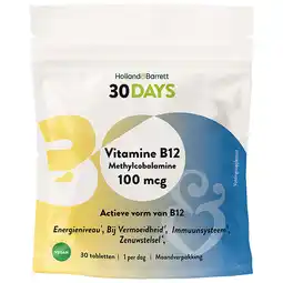 Holland & Barrett Holland & Barrett 30DAYS Vitamine B12 Methylcobalamine 100mcg - 30 tabletten aanbieding