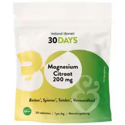 Holland & Barrett Holland & Barrett 30DAYS Magnesium Citraat 200mg - 30 tabletten aanbieding