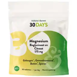 Holland & Barrett Holland & Barrett 30DAYS Magnesium Bisglycinaat En Citraat 175mg - 30 tabletten aanbieding