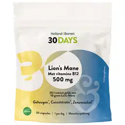 Holland & Barrett Holland & Barrett 30DAYS Lion's Mane Met Vitamine B12 500mg - 30 capsules aanbieding