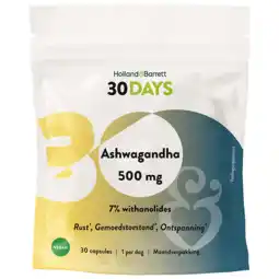 Holland & Barrett Holland & Barrett 30DAYS Ashwagandha 500mg 7% Withanolides - 30 capsules aanbieding